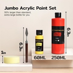 18 Colors Acrylic Paint Set (250 ml/8.45 oz Large Bottles), Non-Toxic for Kid…