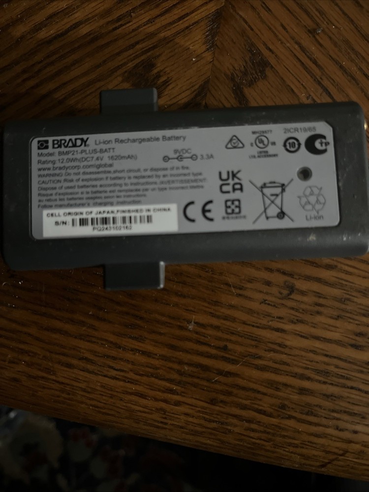 Brady BMP21-PLUS-BATT Label Printer Battery Li-ion Rechargeable 2ICR19/65