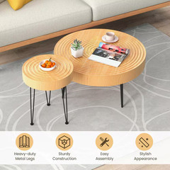 31.5 In. Natural round Wooden Farmhouse Coffee Table (Set of 2) End Table Natura