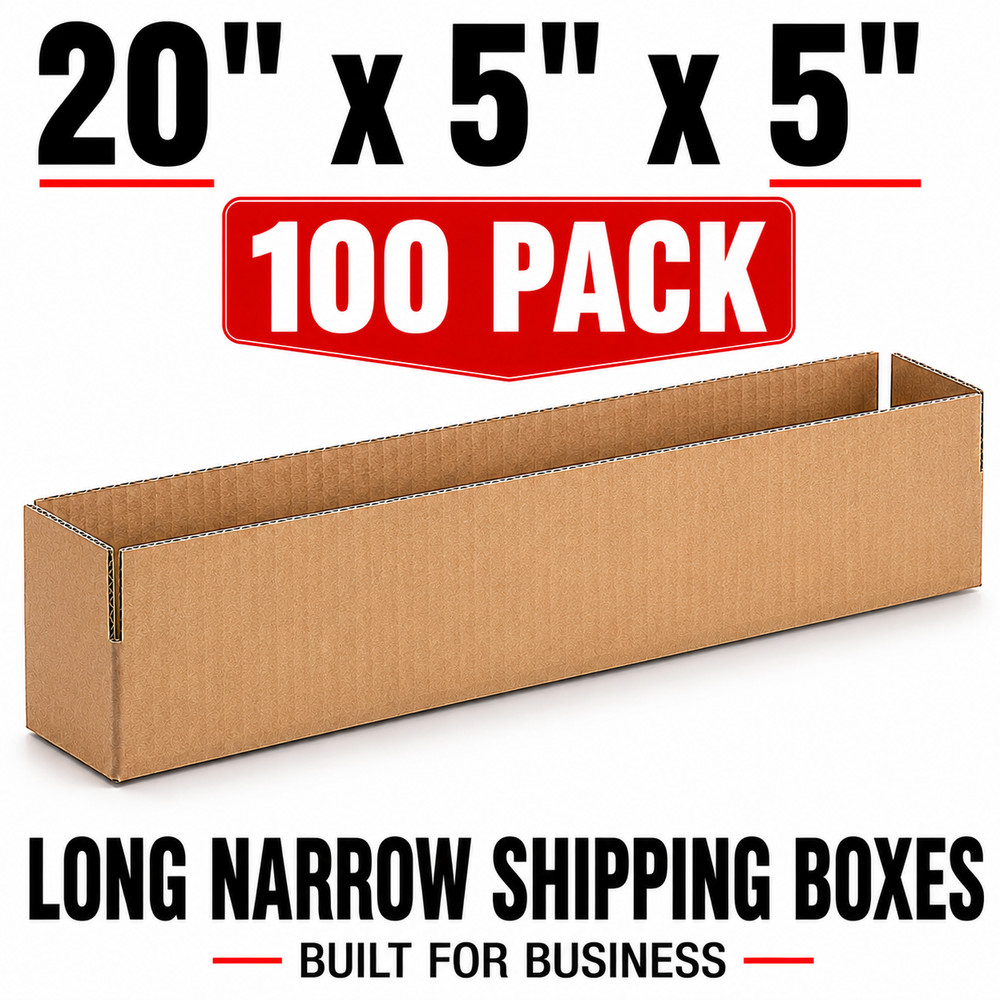 100 Boxes 20″x 5″x5″ Long Corrugated Shipping Boxes ECT-32 Kraft Packing Cartons