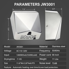 2Pack JETWELL Upgrade HEPA Filter HighSpeed StainlessSteel Coml Auto Hand Dryer