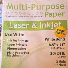 Multi-Purpose White Copy Paper 8.5 x 11, 500 Sheets, 3 Hole Punched. 3 Available