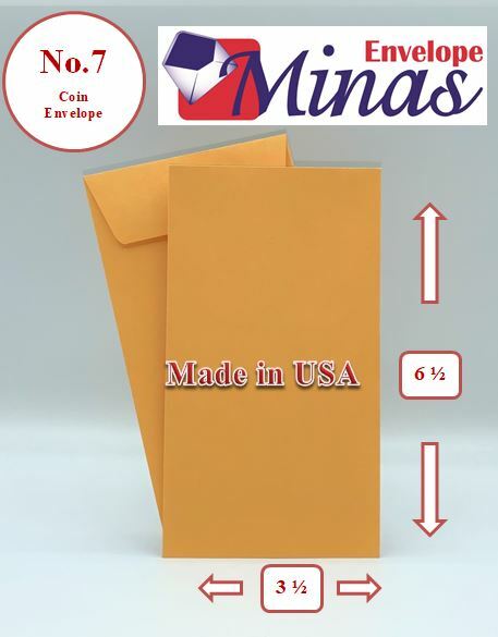 Minas Envelope #7 Coin Envelope, 3-1/2 X 6-1/2, Premium 24lb. Kraft, 500/Box