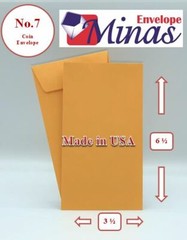 Minas Envelope #7 Coin Envelope, 3-1/2 X 6-1/2, Premium 24lb. Kraft, 500/Box