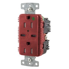 Hubbell Red Hospital Grade Tamper Resistant 15A Outlet w/USB-C 5A Charger
