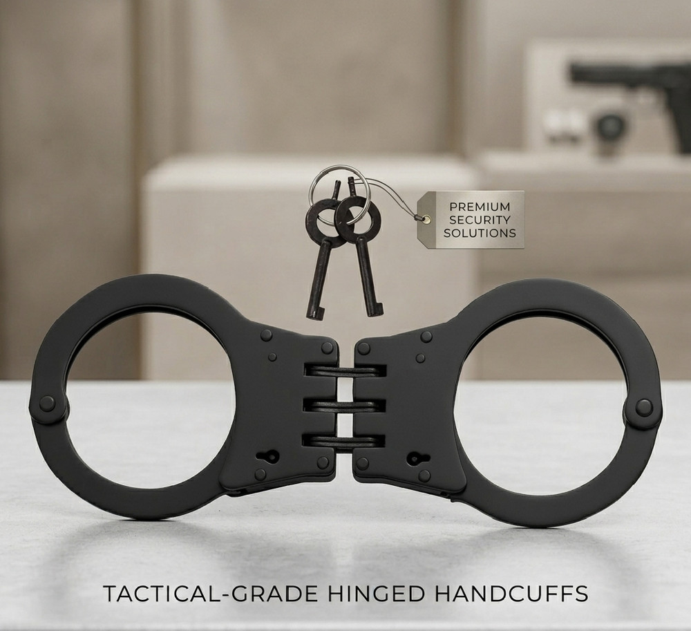 2x Double Lock Black Heavy Duty Hinged Handcuffs-Law enforcement Security Gear