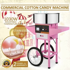 Pink Cotton Candy Maker Parties 1000W Commercial Sugar Machine Portable Cart