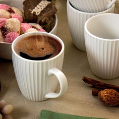 Elama Elle 12 Piece Round Porcelain Mug Set In White Round Glossy Porcelain