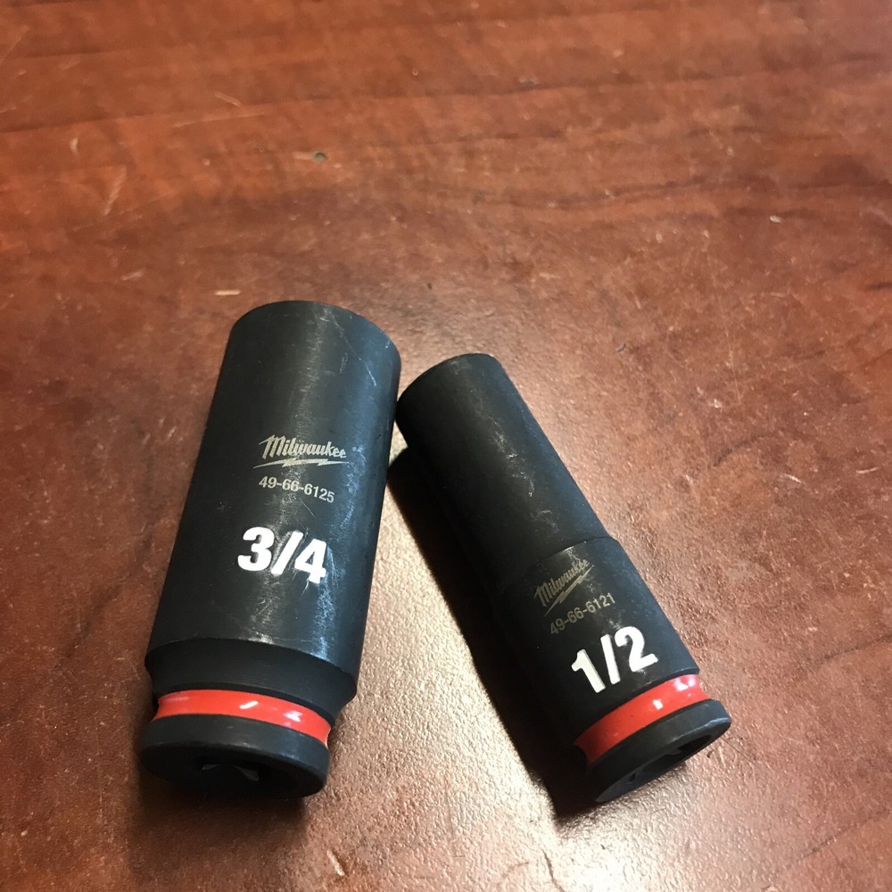 Used 1/2&3/4” Milwaukee SHOCKWAVE Impact Duty 3/8” SAE Deep Impact Rated Socket