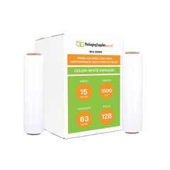Cast Narrow Banding Stretch Wrap Cling 15″ x 1500 ft 128 Rolls Dark White Film