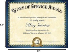 20 Count of Service Certificates – Stylish Foil Design – 8.5″ x 11″