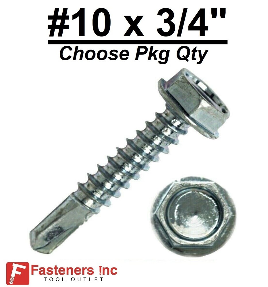 #10-16 x 3/4″ Hex Washer Head Self Drilling Metal Screw Zinc Plated 5/16″ Drive