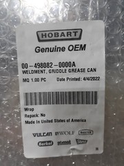 Vulcan Hart Weldment, Griddle Grease Can 00-498082-0000A