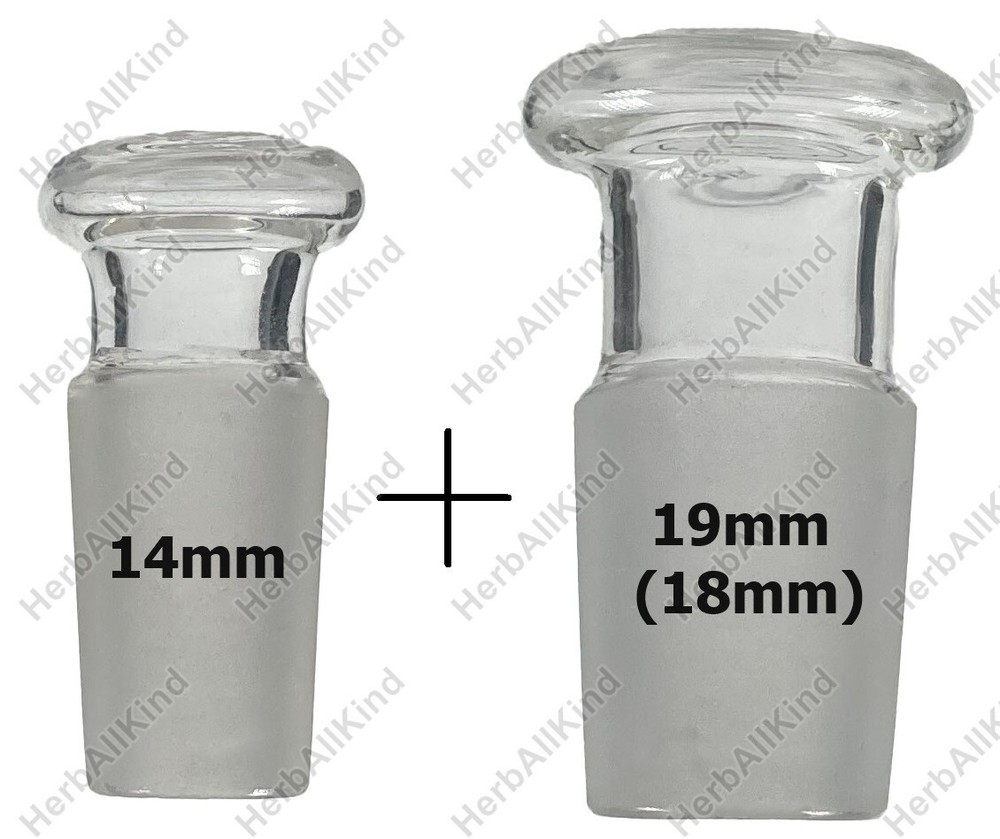 1x 14mm & 1x 19mm ( 18mm ) Glass Plug Set Hollow Cleaning Borosilicate Stopper