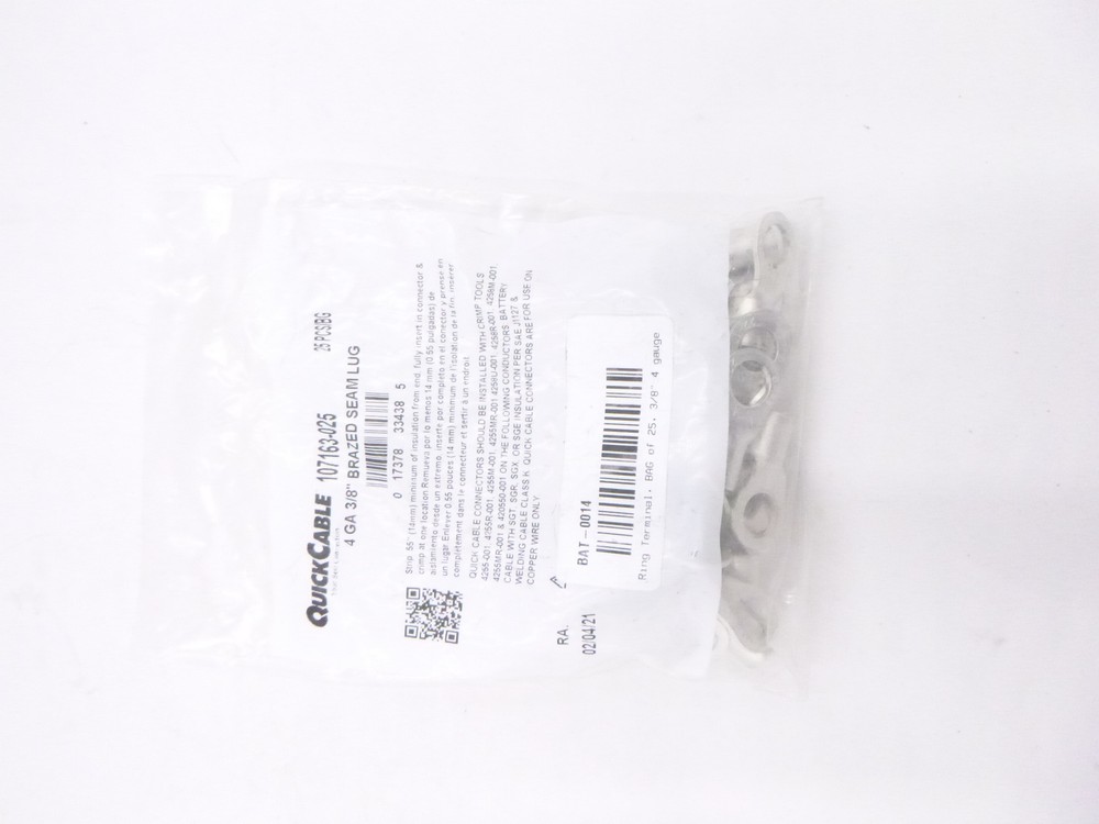 25 Pack: 107163-025 QuickCable 4 GA 3/8″ MAX Copper Brazed Seam Ring Terminal
