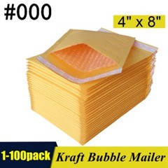 #000, 4″x8″ Kraft Self Seal Bubble Mailer Padded Envelopes, 4×8 inch 1-100 pack