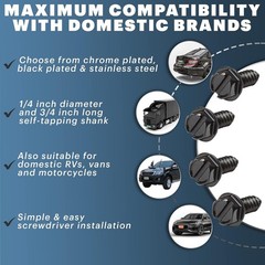 Rustproof Black-Slotted License Plate Screws 4-Pack | Stainless Steel