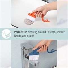 Window Track Cleaning Brush with Ergonomic Handle nd Built-in Scraper, 2 Pack