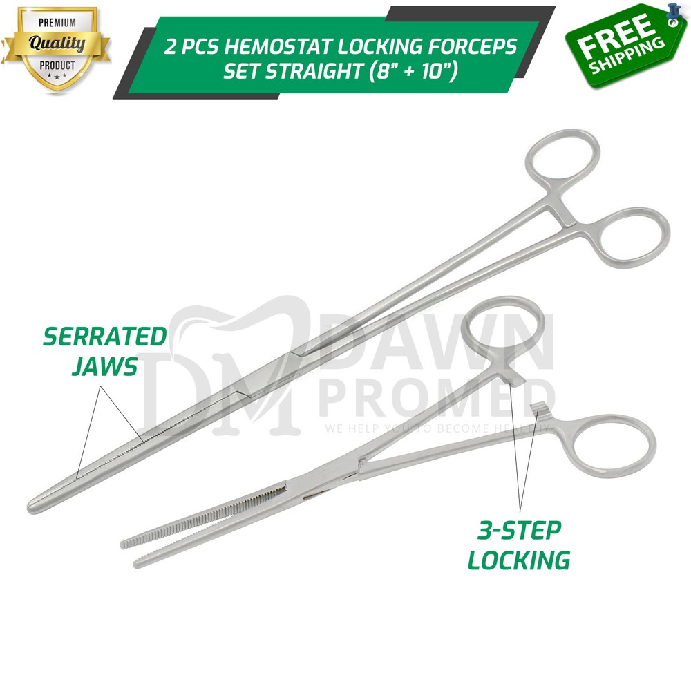 2Pcs Set 8″ + 10″ Straight Hemostat Forceps Locking Clamp Fishing Plier German G