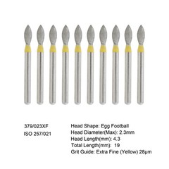 10 Burs Dental Diamond Burs FG Egg Football 379/023XF Extra Fine Grit High Speed
