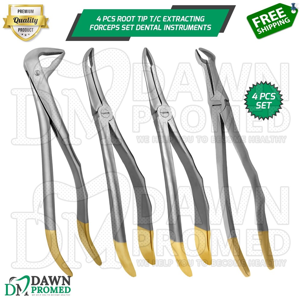 4 Pcs TC Extracting Forceps Root Tip Set Dental Extraction Instruments German Gr