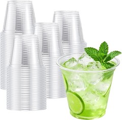9 oz Clear Plastic Cups 50 Pack, Sturdy & Food Safe Disposable Cups for Cold or