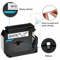 4PK Label Tape M-K231 MK231 M231 Black on White 12MM 1/2″ for Brother PT-65