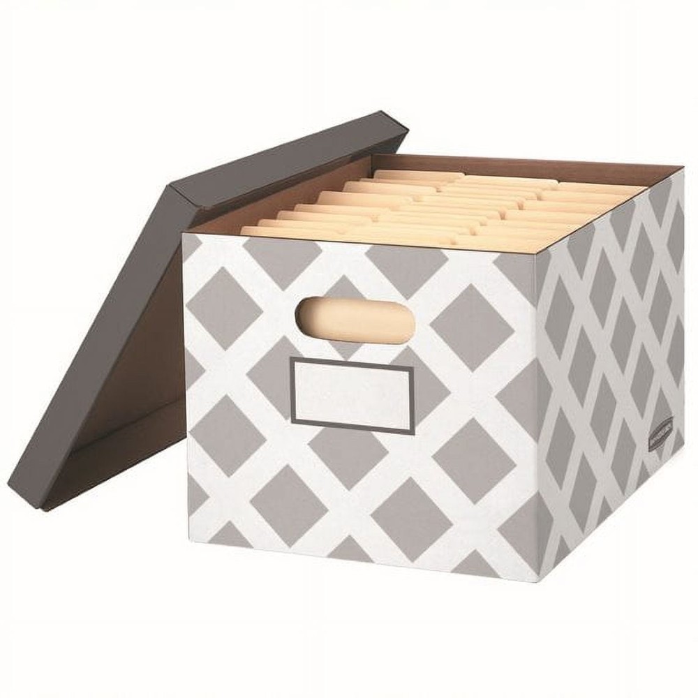 Bankers Box 3-Count Decorative, Letter/Legal File Box, Grey, Diamond Design