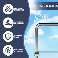 4 Sets M8 Square U-Bolts,u-Bolts 2 inch Wide,304 Stainless Steel Square u-Bolts
