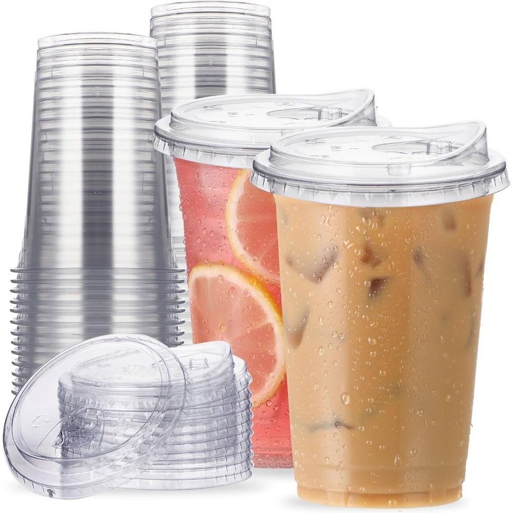 20 oz Clear Plastic Cups with Lids 25 Sets Disposable Iced Coffee Cups To Go Sip