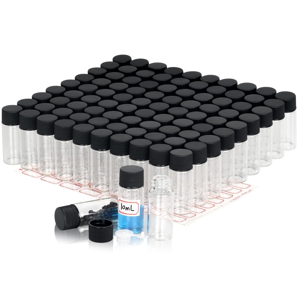 10ml Clear Glass Vials, 100 Pack Small Glass Lab Vials with Screw Caps, Plast…