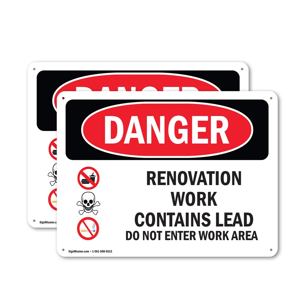 (2 Pack) Renovation Work Contains Lead Do Not Enter OSHA Danger Sign Decal Metal