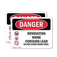 (2 Pack) Renovation Work Contains Lead Do Not Enter OSHA Danger Sign Decal Metal