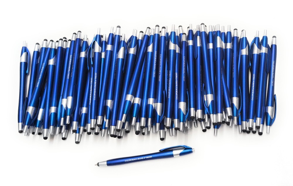 100 Misprint Stylus Tip Click Pens JAVALINA Hub Pen Lot METALLIC INDIGO BLUE