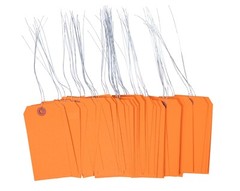 1000 pcs of 4 3/4″ x 2 3/8″ Size 5 Orange Cardstock Hang Tag Tags with Wire 13Pt