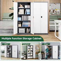 Metal Garage Cabinet Lock Adjustable Shelves Steel Tool Storage Gray White 72in