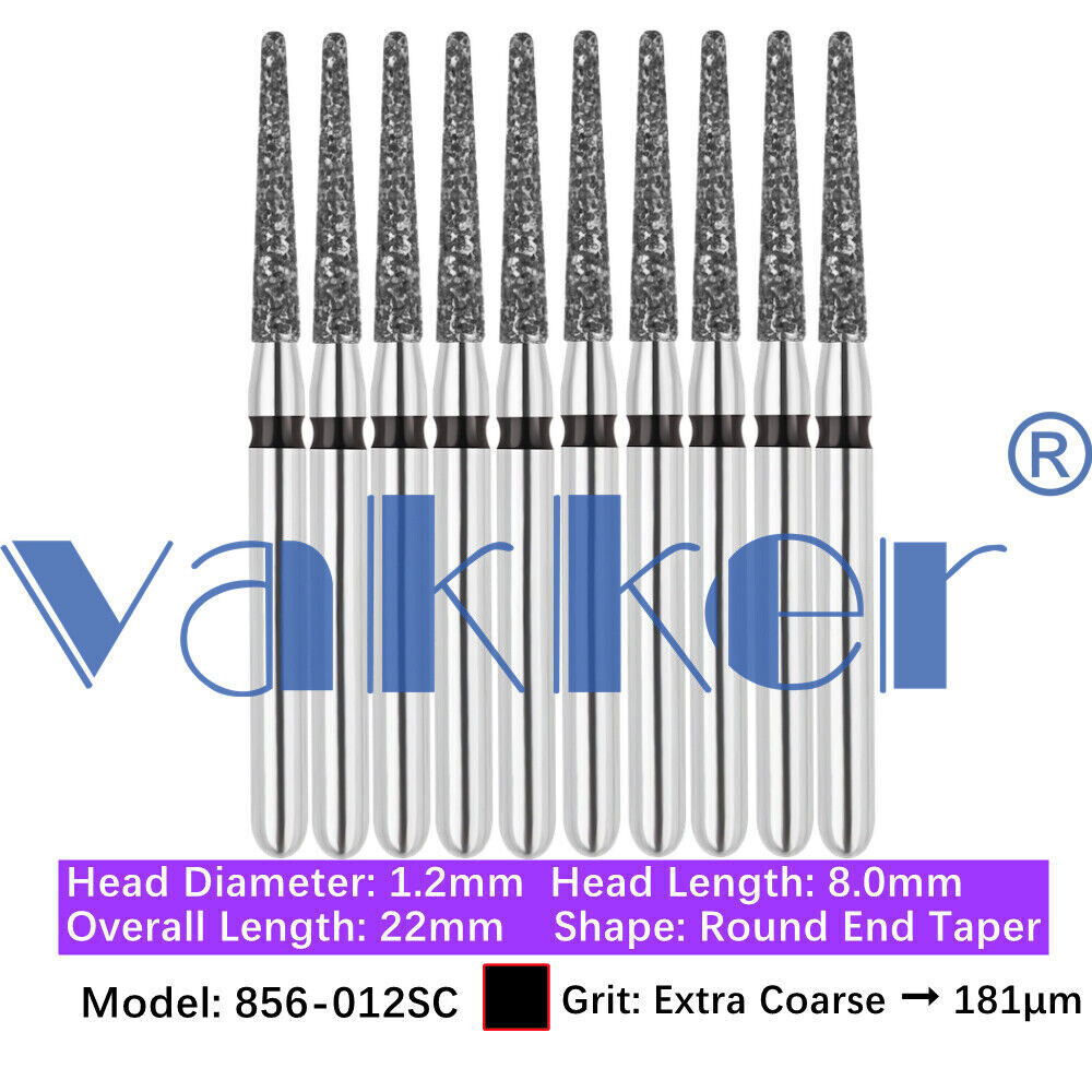10/pk Dental FG High Speed Diamond Burs Round End Taper 856-012SC Super Coarse
