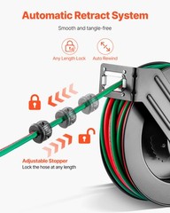 VEVOR Retractable Welding Hose Reel 1/4 in x 50FT Oxygen Acetylene Rubber Hose