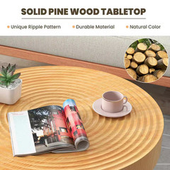 31.5 In. Natural round Wooden Farmhouse Coffee Table (Set of 2) End Table Natura