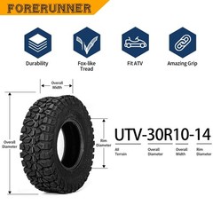 30x10R14 UTV Tires, All Terrain 10PR UTV Trail Mud Sand Off-Road Tires
