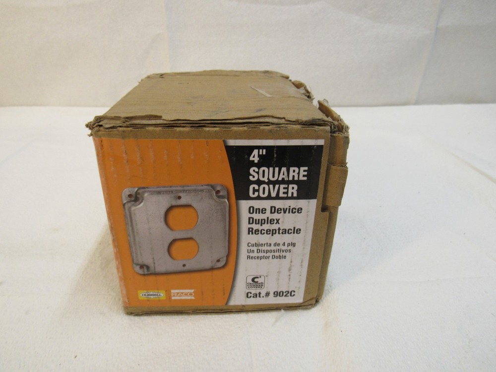 Hubbell Raco 4″ Square Cover 902C One Device Duplex Receptacle Box of 10