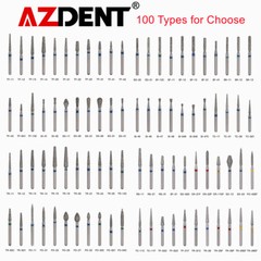 100 Types AZDENT Dental Diamond Burs High Speed Handpiece Friction Grip