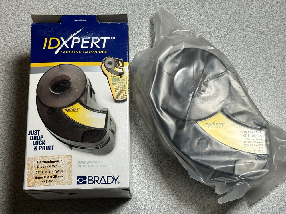 NEW Brady XPS-250-1 Permasleeve PS Wire Markers .25″ x 1″ Black On White (100)