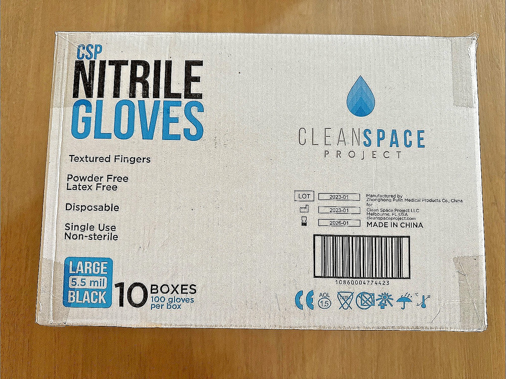 5.5 Mil Blk Nitrile gloves, 1-Lrg Case of 1000 Textured Fingers, Latex Free