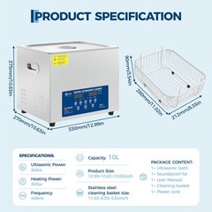 10L Ultrasonic Cleaner with Digital Timer & Heater, 40kHz Professional Ultrasoni