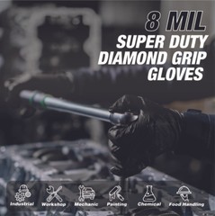 Heavy Duty Industrial Black Nitrile Gloves with Raised Diamond Texture, 8-mil