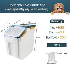 Saim Rice Storage Container 50 lbs 2 Pack Airtight Dark Blue with Cup & Scoop