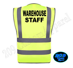 WAREHOUSE STAFF Reflective Safety Vest High Visibility Zipper Front w/Pockets