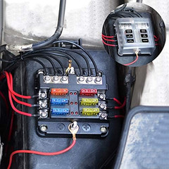 12 Volt Fuse Block, Waterproof 6 Way Fuse Box with 6 Ground Negative Busbar for
