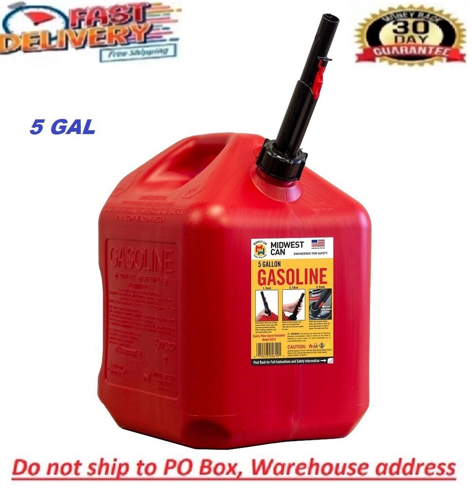 Midwest Can 5 Gallon Auto Shut off Gasoline Can, 5610-4, Red in Color